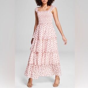 Pink Floral Tiered Dress